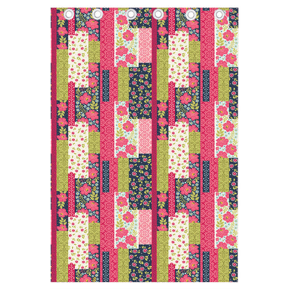 Pink Flower Patchwork Pattern Print Curtain