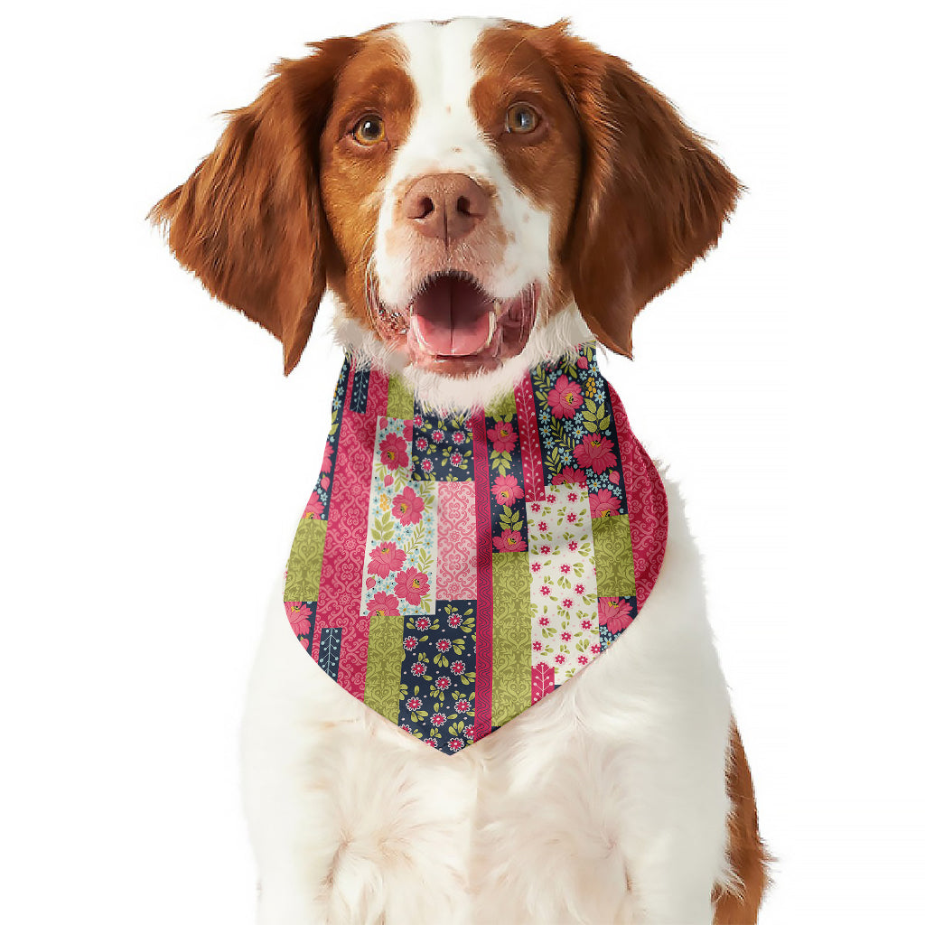 Pink Flower Patchwork Pattern Print Dog Bandana
