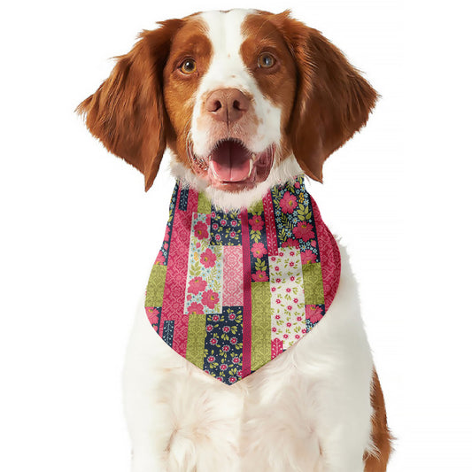 Pink Flower Patchwork Pattern Print Dog Bandana