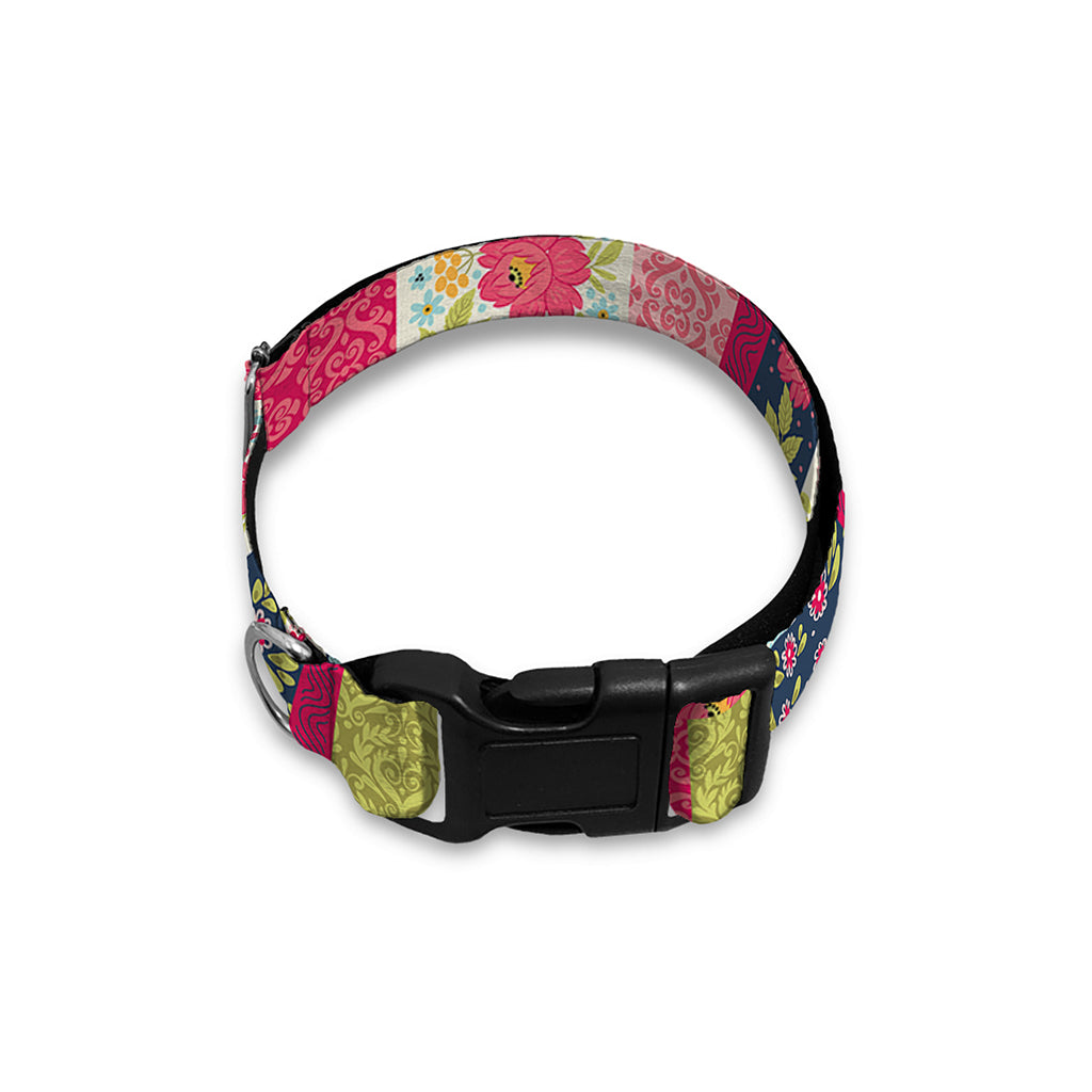 Pink Flower Patchwork Pattern Print Dog Collar