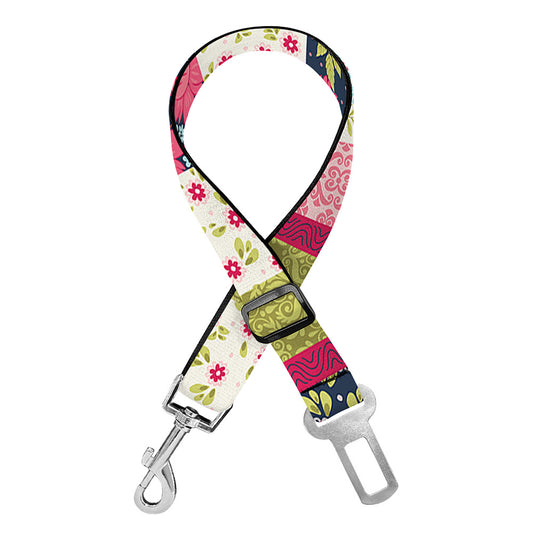 Pink Flower Patchwork Pattern Print Dog Seat Belt