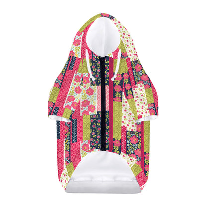 Pink Flower Patchwork Pattern Print Dog Zip Up Hoodie