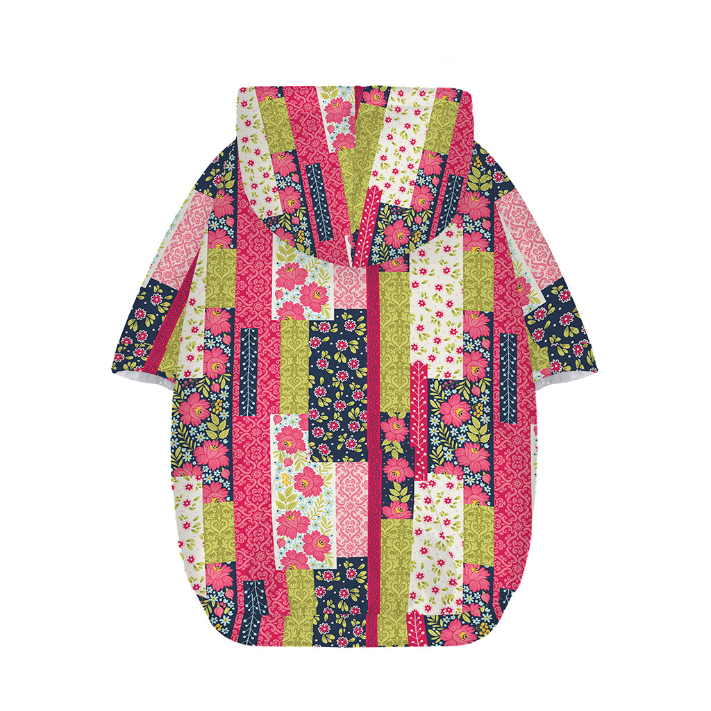 Pink Flower Patchwork Pattern Print Dog Zip Up Hoodie