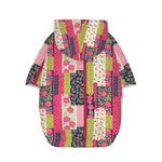Pink Flower Patchwork Pattern Print Dog Zip Up Hoodie