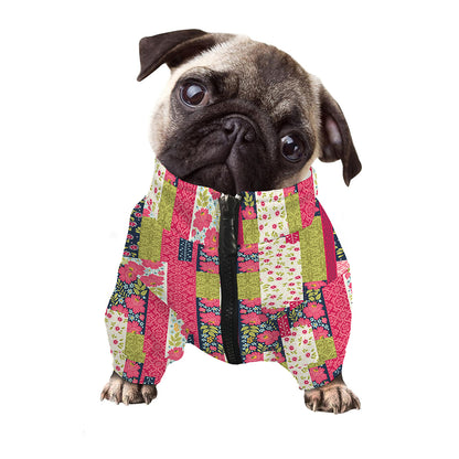 Pink Flower Patchwork Pattern Print Dog Zip Up Jacket