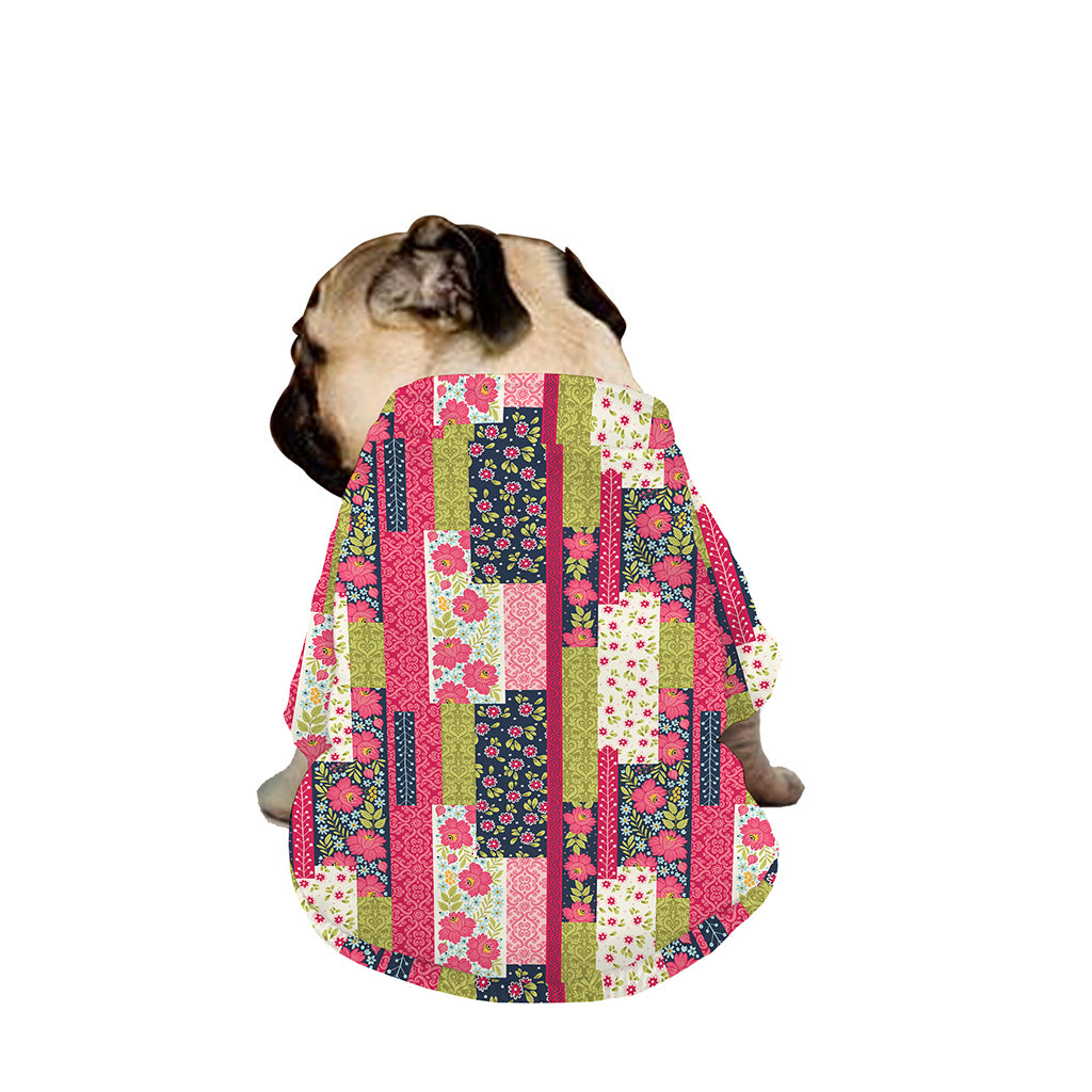 Pink Flower Patchwork Pattern Print Dog Zip Up Jacket