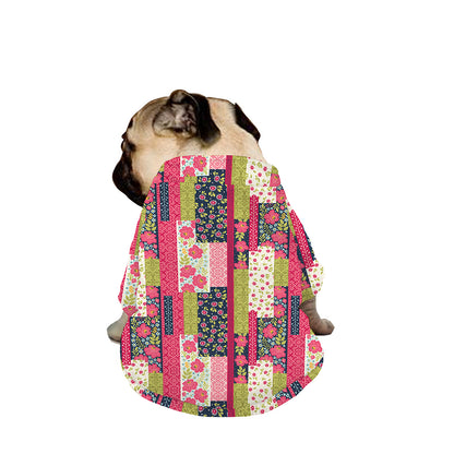 Pink Flower Patchwork Pattern Print Dog Zip Up Jacket