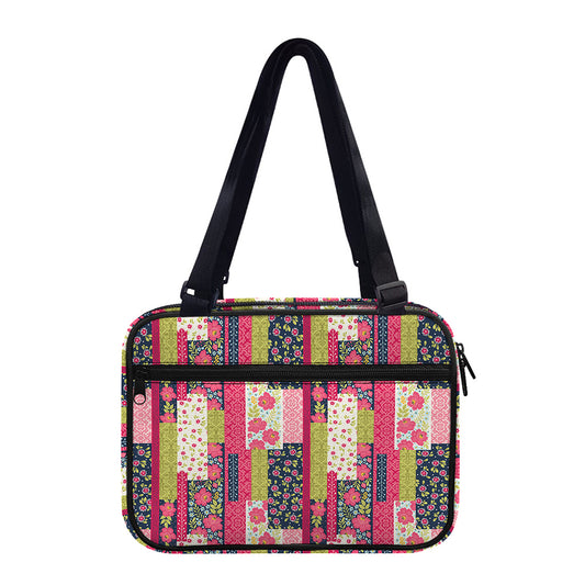 Pink Flower Patchwork Pattern Print Double Strap Bible Bag