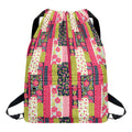 Pink Flower Patchwork Pattern Print Drawstring Backpack