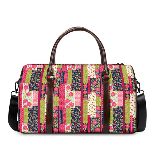 Pink Flower Patchwork Pattern Print Duffle Bag