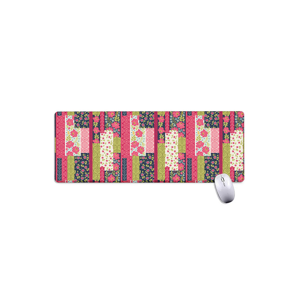 Pink Flower Patchwork Pattern Print Extended Mouse Pad