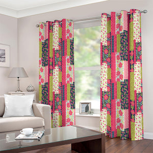 Pink Flower Patchwork Pattern Print Extra Wide Grommet Curtains