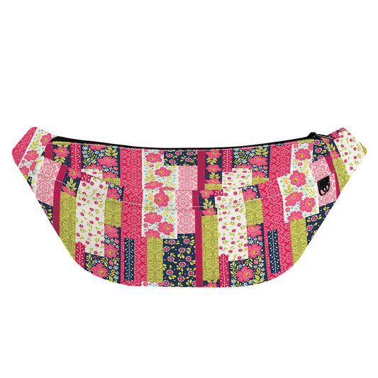 Pink Flower Patchwork Pattern Print Fanny Pack