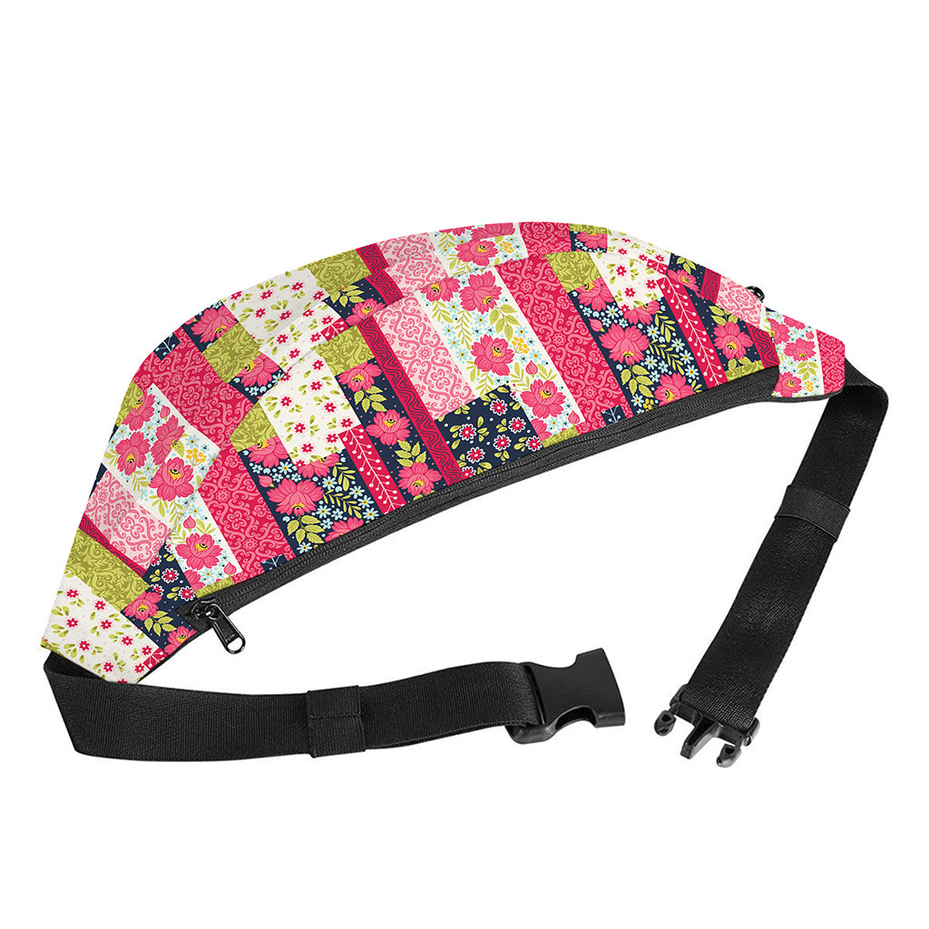 Pink Flower Patchwork Pattern Print Fanny Pack