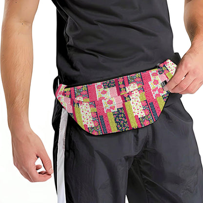 Pink Flower Patchwork Pattern Print Fanny Pack