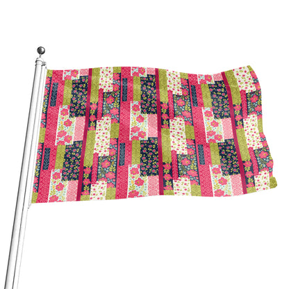 Pink Flower Patchwork Pattern Print Flag