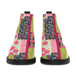 Pink Flower Patchwork Pattern Print Flat Ankle Boots