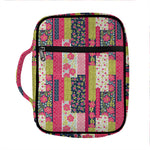 Pink Flower Patchwork Pattern Print Front Pocket Bible Bag