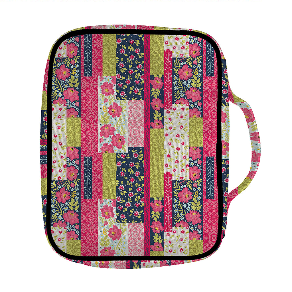 Pink Flower Patchwork Pattern Print Front Pocket Bible Bag