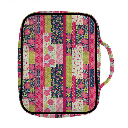 Pink Flower Patchwork Pattern Print Front Pocket Bible Bag