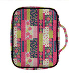 Pink Flower Patchwork Pattern Print Front Pocket Bible Bag