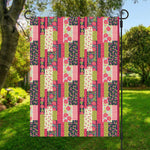 Pink Flower Patchwork Pattern Print Garden Flag