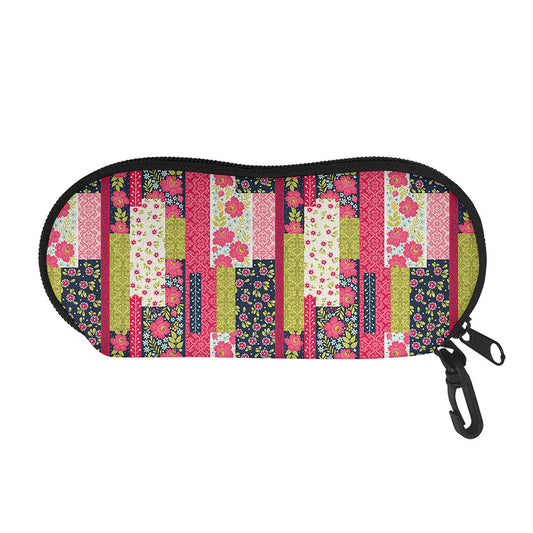 Pink Flower Patchwork Pattern Print Glasses Case