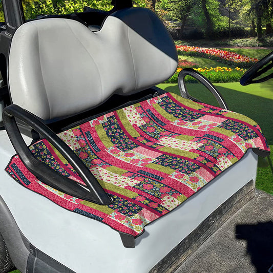 Pink Flower Patchwork Pattern Print Golf Cart Seat Cover
