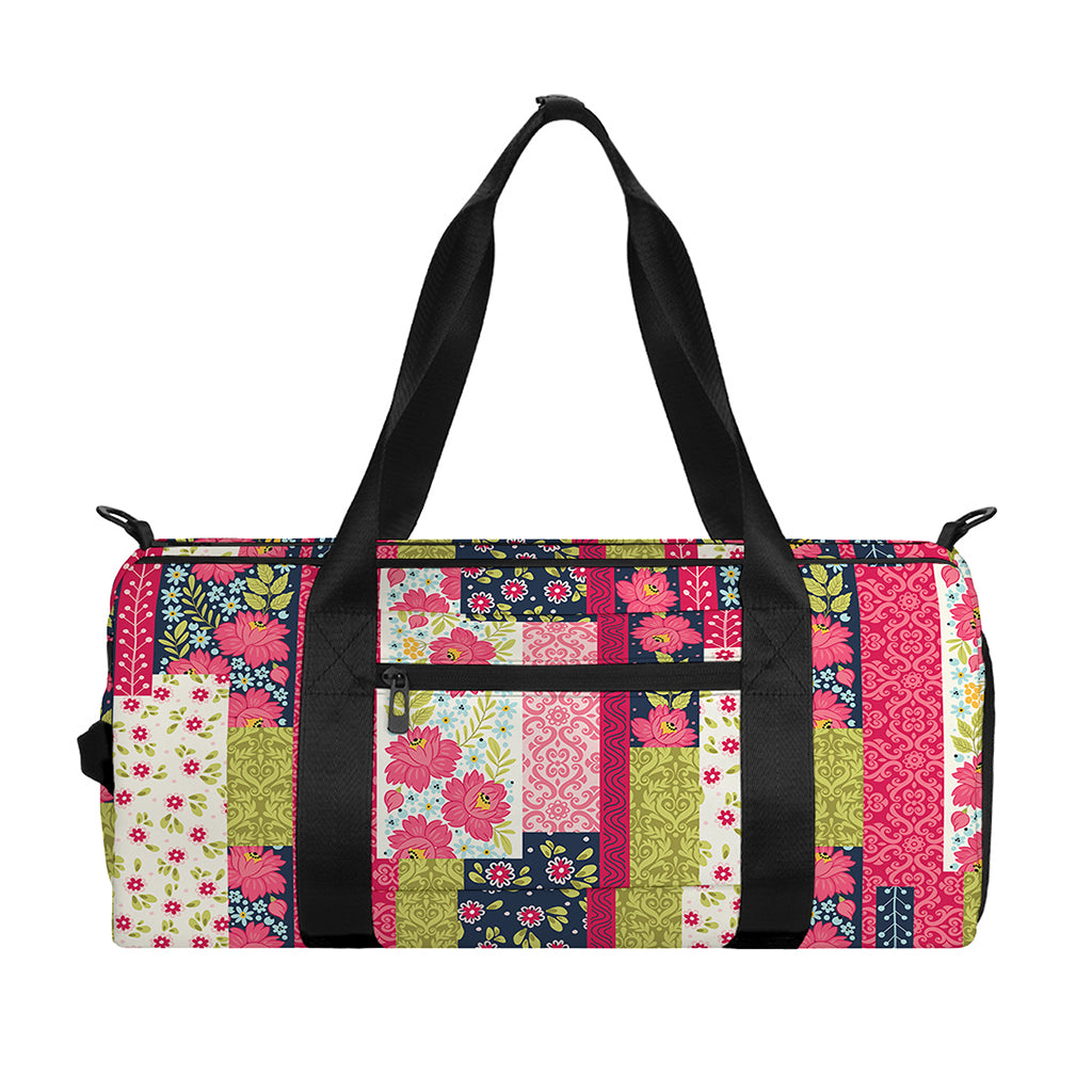 Pink Flower Patchwork Pattern Print Gym Bag