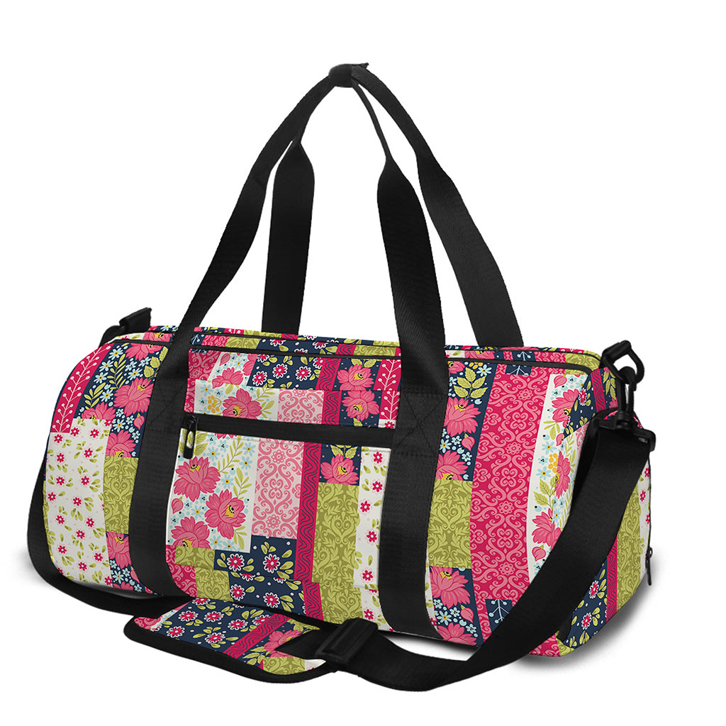 Pink Flower Patchwork Pattern Print Gym Bag