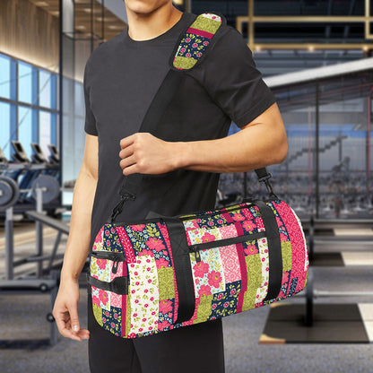 Pink Flower Patchwork Pattern Print Gym Bag
