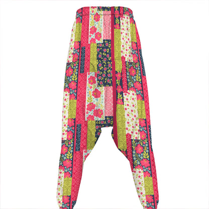 Pink Flower Patchwork Pattern Print Hammer Pants