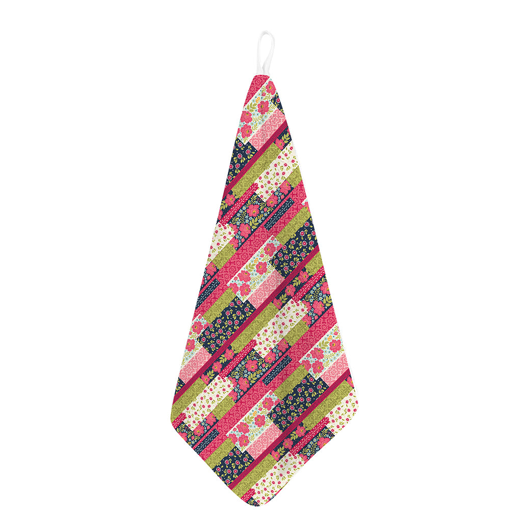 Pink Flower Patchwork Pattern Print Hand Towel