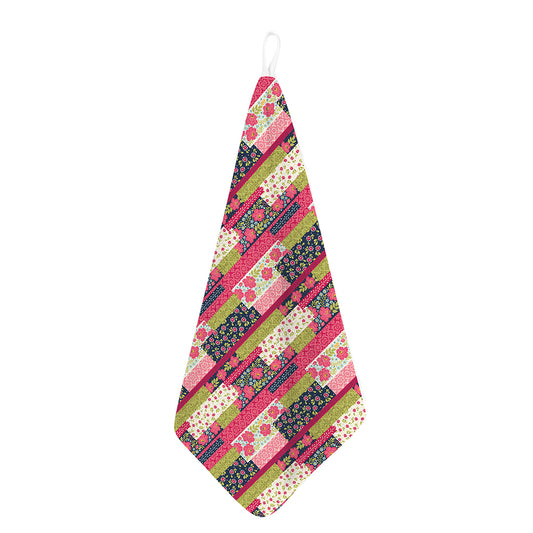 Pink Flower Patchwork Pattern Print Hand Towel