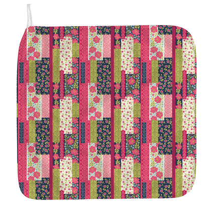 Pink Flower Patchwork Pattern Print Hand Towel