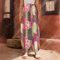 Pink Flower Patchwork Pattern Print Harem Pants