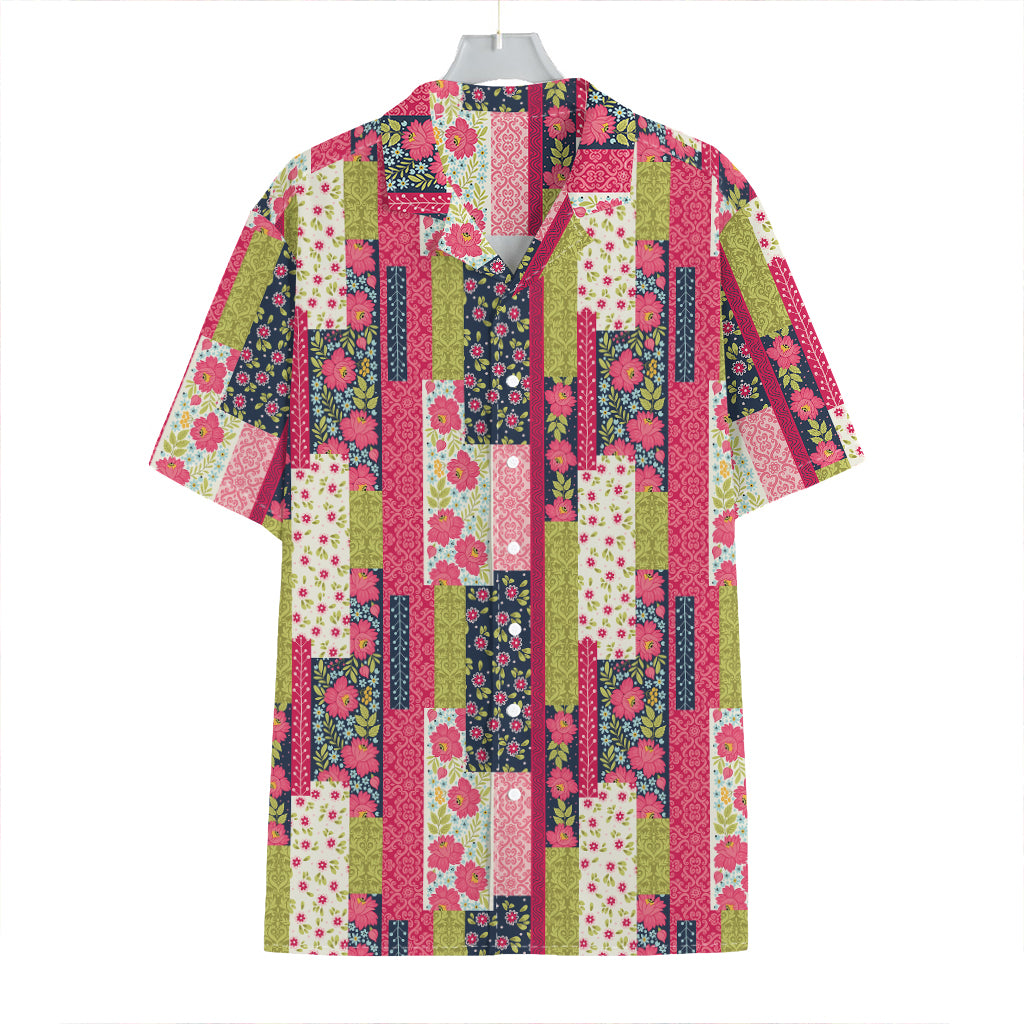 Pink Flower Patchwork Pattern Print Hawaiian Shirt
