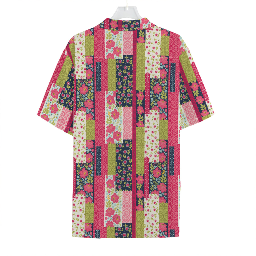 Pink Flower Patchwork Pattern Print Hawaiian Shirt
