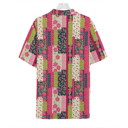 Pink Flower Patchwork Pattern Print Hawaiian Shirt