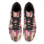 Pink Flower Patchwork Pattern Print High Top Leather Sneakers
