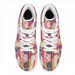 Pink Flower Patchwork Pattern Print High Top Leather Sneakers
