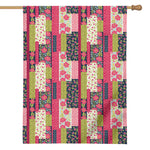 Pink Flower Patchwork Pattern Print House Flag