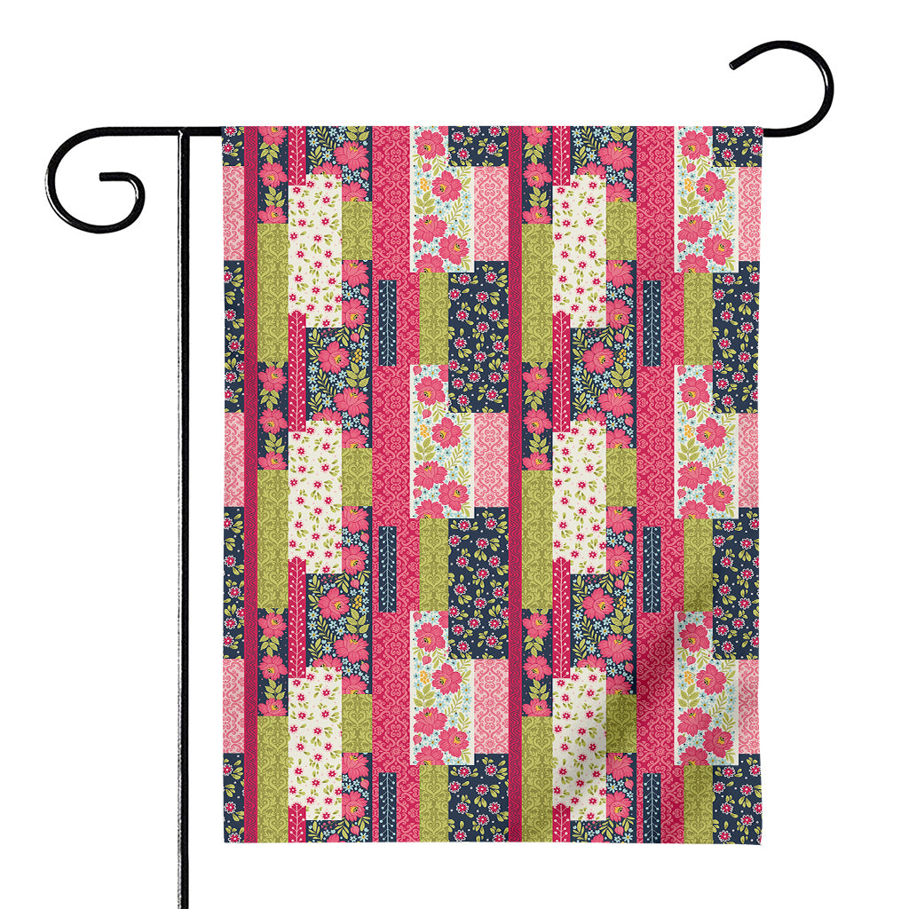 Pink Flower Patchwork Pattern Print House Flag