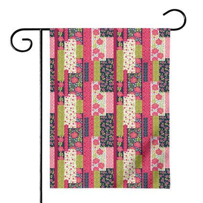 Pink Flower Patchwork Pattern Print House Flag