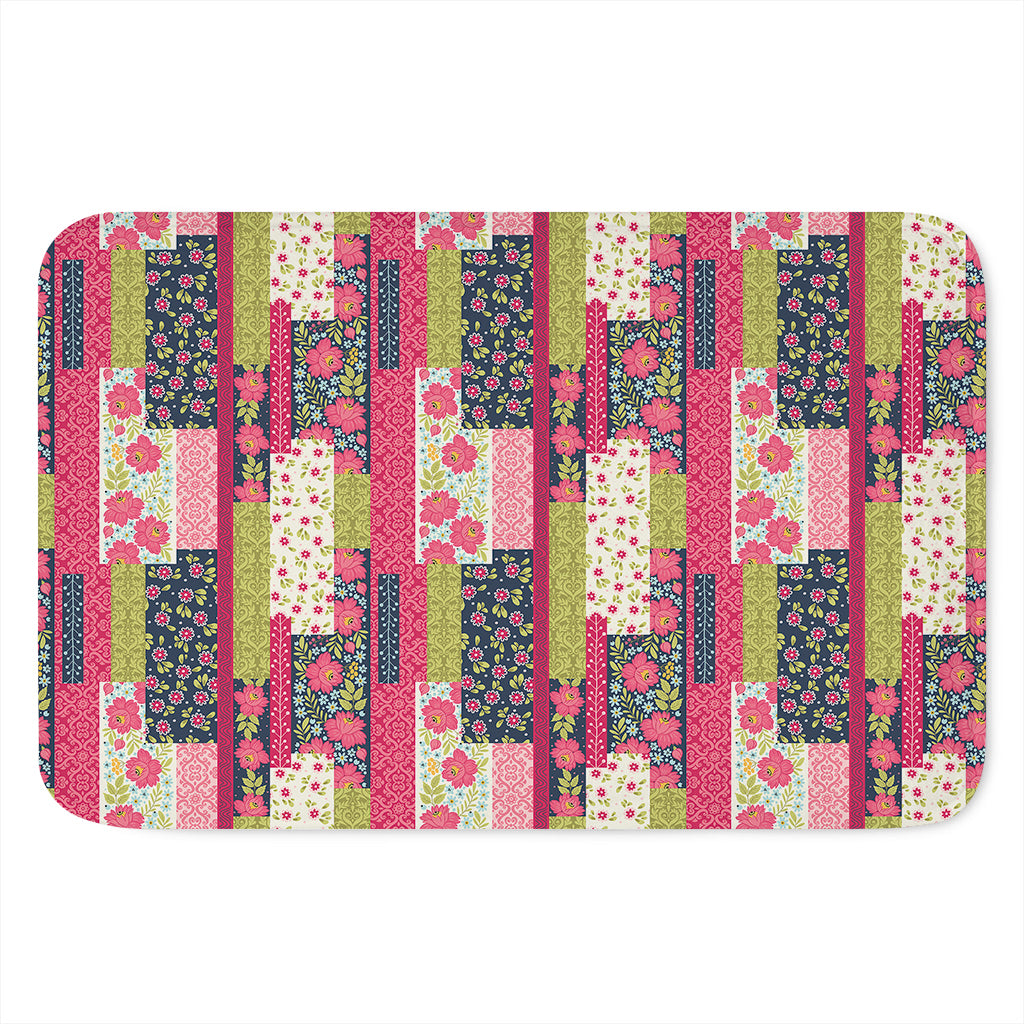 Pink Flower Patchwork Pattern Print Indoor Door Mat