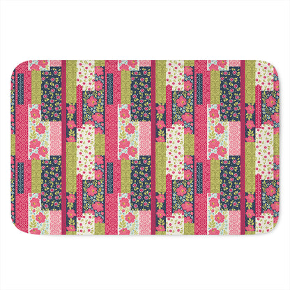 Pink Flower Patchwork Pattern Print Indoor Door Mat