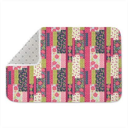 Pink Flower Patchwork Pattern Print Indoor Door Mat
