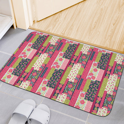 Pink Flower Patchwork Pattern Print Indoor Door Mat