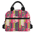 Pink Flower Patchwork Pattern Print Insulated Lunch Bag