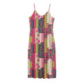 Pink Flower Patchwork Pattern Print Jersey Midi Cami Dress